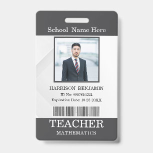 Teacher ID Card Name School Template Photo Badge