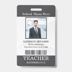 Teacher ID Card Name School Template Photo Badge 