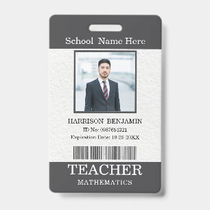 Teacher ID Card Name School Template Photo Badge 