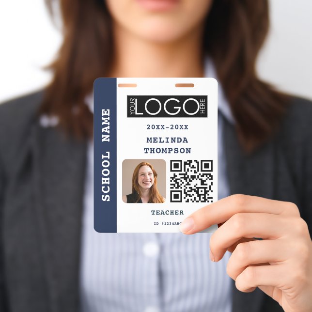 Teacher ID Card School Office Name Photo QR Code Badge (Presented)