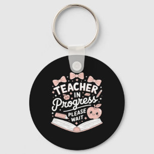 Teacher In Training Pink Bow Apple Please Wait Key Ring