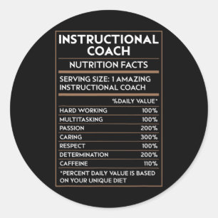 Teacher Instructional Coach Nutrition Facts Back T Classic Round Sticker
