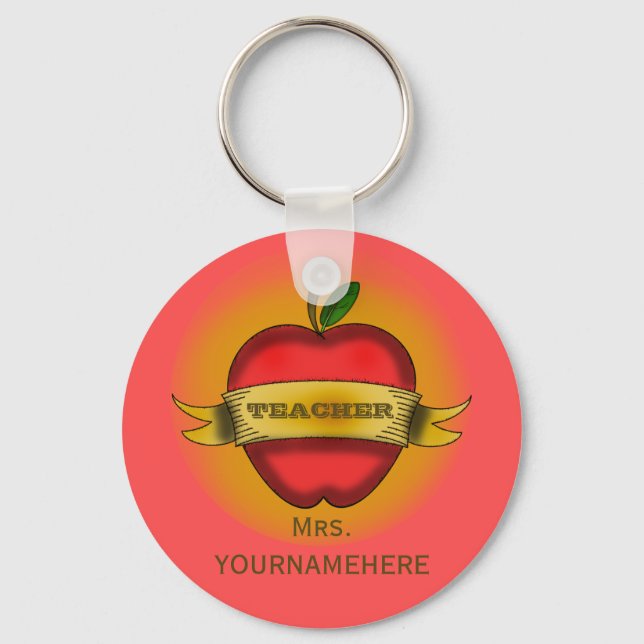 Teacher Keychain- Vintage Apple Tattoo Key Ring (Front)