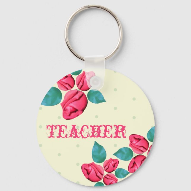 Teacher Keychain - Vintage Rose (Front)