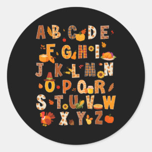 Teacher Kids Alphabet Turkey Pumpkin Autumn Thanks Classic Round Sticker