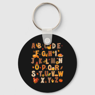 Teacher Kids Alphabet Turkey Pumpkin Autumn Thanks Key Ring