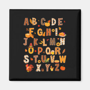 Teacher Kids Alphabet Turkey Pumpkin Autumn Thanks Magnet