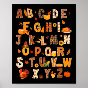 Teacher Kids Alphabet Turkey Pumpkin Autumn Thanks Poster