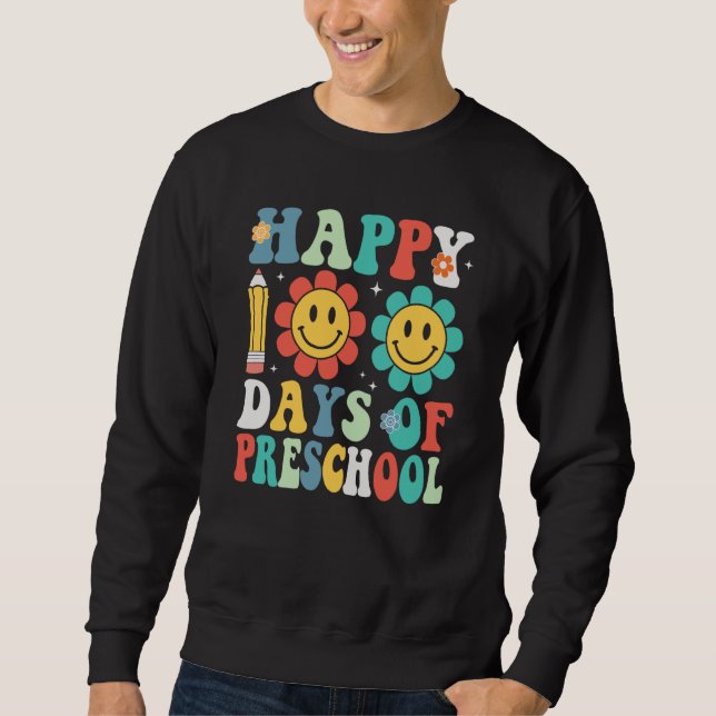 Teacher Kids Groovy 100 Days Happy 100th Day Of Pr Sweatshirt (Front)