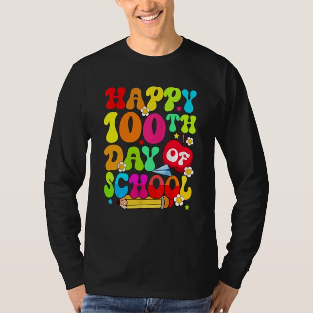 Teacher Kids Retro 100 Days Happy 100th Day Of Sch T-Shirt (Front)