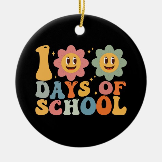 Teacher Kids Retro Groovy 100 Days 0f School  Ceramic Tree Decoration (Front)
