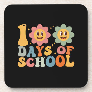 Teacher Kids Retro Groovy 100 Days 0f School Coaster