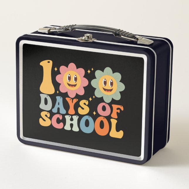 Teacher Kids Retro Groovy 100 Days 0f School  Metal Lunch Box (Front)