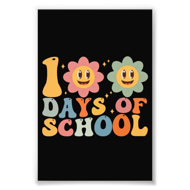 Teacher Kids Retro Groovy 100 Days 0f School  Photo Print (Front)