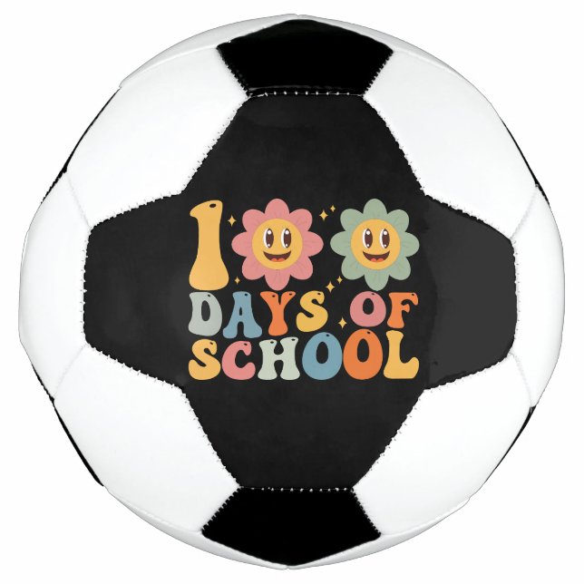 Teacher Kids Retro Groovy 100 Days 0f School  Soccer Ball (Front)