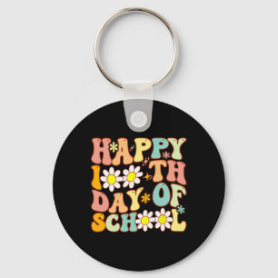 Teacher Kids Retro Groovy 100 Days Happy 100th Day Key Ring