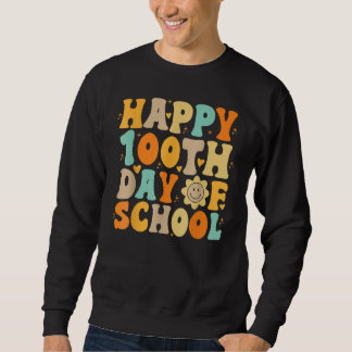 Teacher Kids Retro Groovy 100 Days Happy 100th Day Sweatshirt