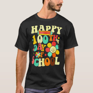 Teacher Kids Retro Groovy 100 Days Happy 100th Day T-Shirt