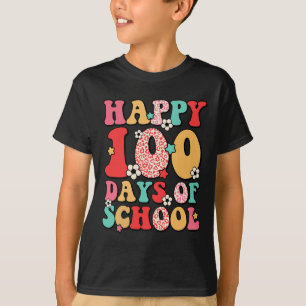 Teacher Kids Retro Groovy 100 Days Happy 100th Day T-Shirt