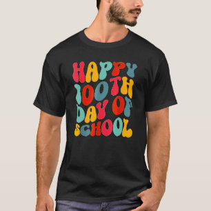Teacher Kids Retro Groovy 100 Days Happy 100th Day T-Shirt