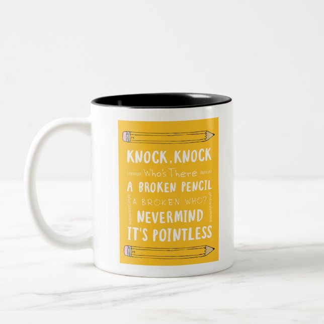 Teacher Knock Knock Jokes Pencil Puns Kid Humour Two-Tone Coffee Mug (Left)