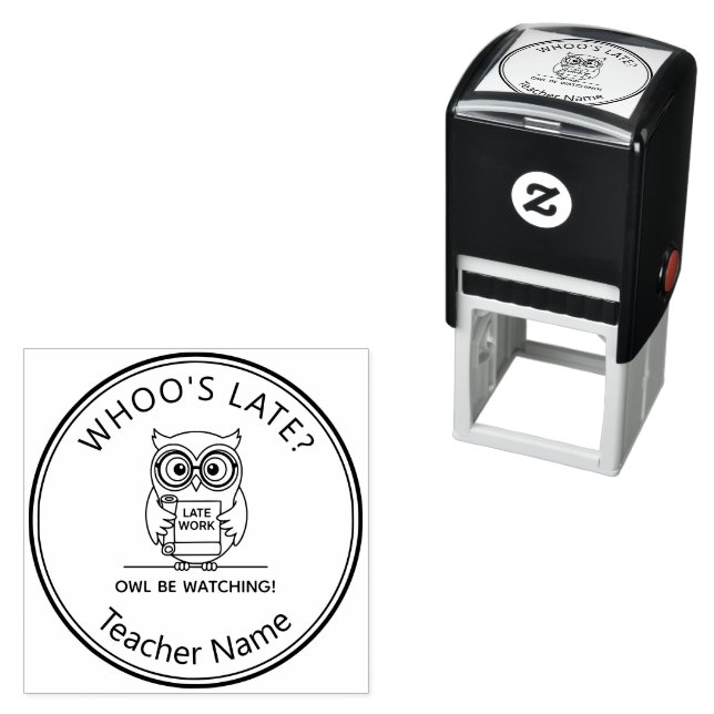 Teacher Late Work Owl Pun Cartoon Playful Grading Self-inking Stamp (In Situ)