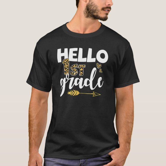 Teacher Leopard Hello 1st Grade Back To School T-Shirt (Front)