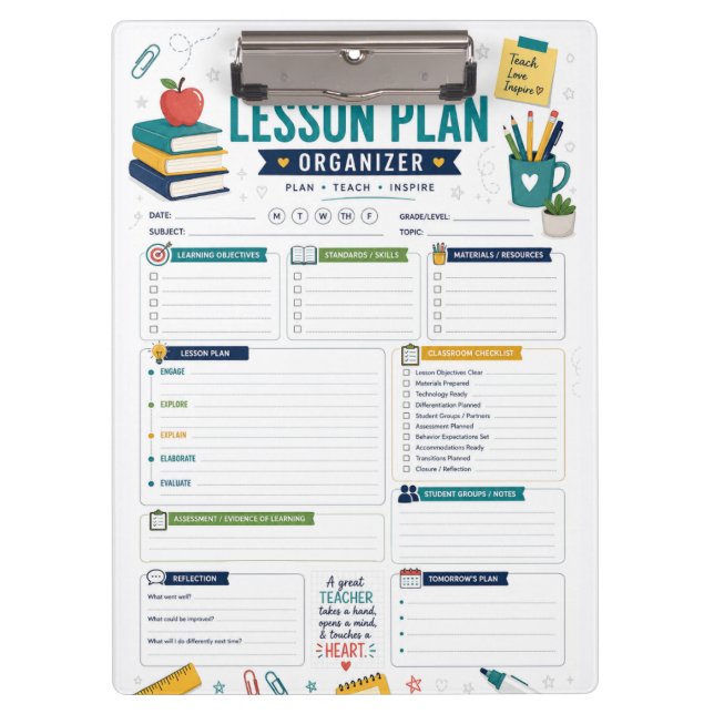 Teacher Lesson Plan Organiser Clipboard for Classr (Front)