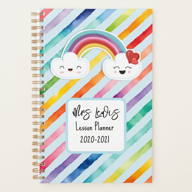 teacher LESSON PLANNER WITH NAME rainbow theme (Front)