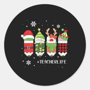 Teacher Life Christmas Xmas Plaid Santa Elf Reinde Classic Round Sticker