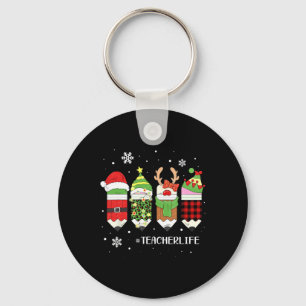 Teacher Life Christmas Xmas Plaid Santa Elf Reinde Key Ring