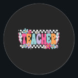 Teacher Life Happy First Day Of School Funny Back  Classic Round Sticker<br><div class="desc">Teacher Life Happy First Day Of School Funny Back To School</div>