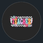 Teacher Life Happy First Day Of School Funny Back  Classic Round Sticker<br><div class="desc">Teacher Life Happy First Day Of School Funny Back To School</div>