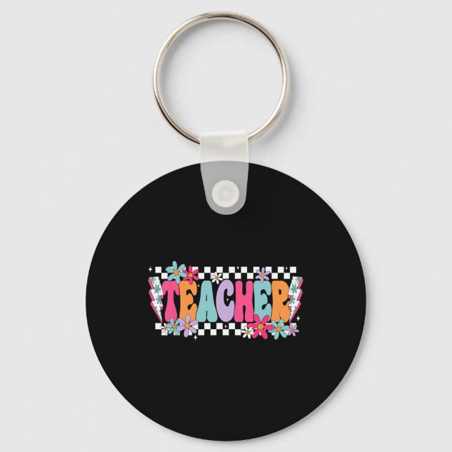 Teacher Life Happy First Day Of School Funny Back  Key Ring (Front)