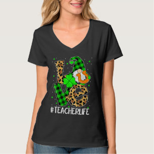 Teacher Life Love Gnomes Teacher Shamrock St Patri T-Shirt