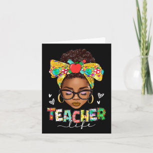 Teacher Life Messy Bun Afro African American Byck  Card
