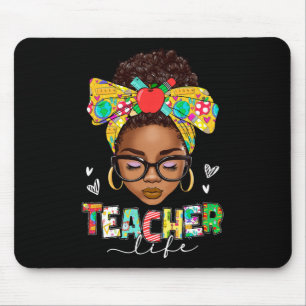Teacher Life Messy Bun Afro African American Byck  Mouse Pad