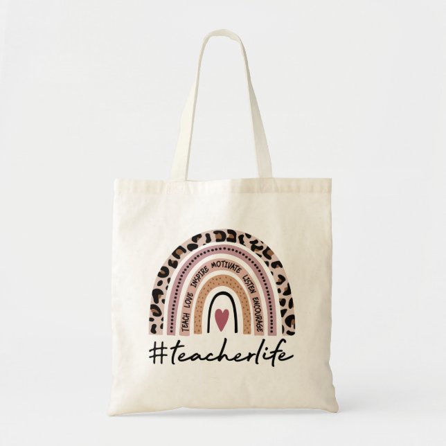 Teacher life rainbow tote bag (Front)
