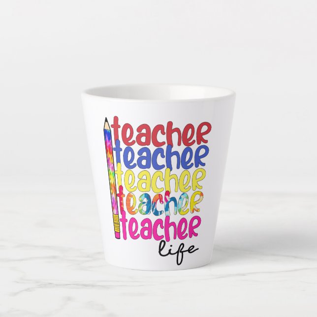 Teacher Life Repeated Pattern - Stylish Educator Latte Mug (Front)