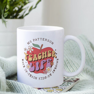 Teacher Life Wake Teach School Personalised Name Coffee Mug