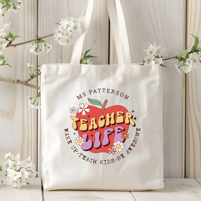 Teacher Life Wake Teach School Personalised Name Tote Bag (Creator Uploaded)