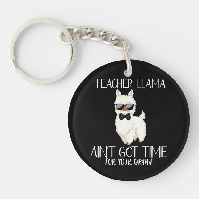 Teacher Llama – No Time for Drama Funny Educator Key Ring (Front)