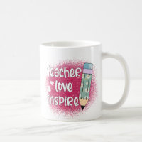 Teacher Love Inspire -Pink Glitter & Floral Pencil