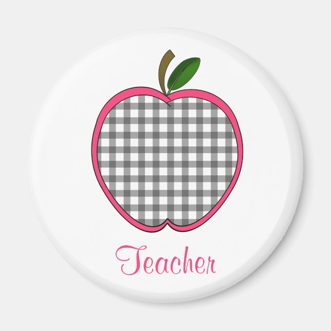 Teacher Magnet - Charcoal Grey Gingham Apple (Front)