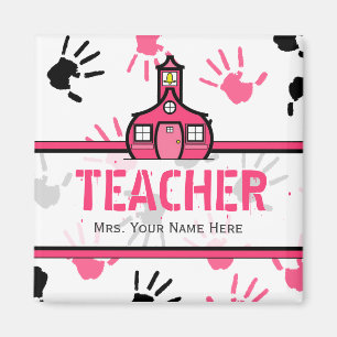 Teacher Magnet - Pink & Black Handprints