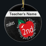 Teacher Makes 2nd Grade Rock | Chalkboard Ceramic Tree Decoration<br><div class="desc">🥇AN ORIGINAL COPYRIGHT ART DESIGN by Donna Siegrist ONLY AVAILABLE ON ZAZZLE! 2nd Grade School Teacher Christmas Ornament. Unique Vintage Style 2nd grade school teacher design ready for you to personalise. Featured in a vintage school style with the saying "2nd Grade Rocks". Available designs - K thru 4th grade. ✔NOTE:...</div>