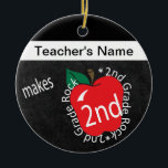 Teacher Makes 2nd Grade Rock | Chalkboard Ceramic Tree Decoration<br><div class="desc">2nd Grade School Teacher Ornament. An Unique Vintage Style 2nd grade school teacher design ready for you to personalise. Featured in a vintage school style with the saying "2nd Grade Rocks" ⭐This Product is 100% Customisable. Graphics and /or text can be added, deleted, moved, resized, changed around, rotated, etc... 99%...</div>