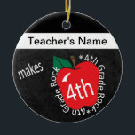Teacher Makes 4th Grade Rock | Chalkboard Ceramic Tree Decoration<br><div class="desc">⭐⭐⭐⭐⭐ 5 Star Review. Fourth Grade School Teacher Ornament. An Unique Vintage Style 4th grade school teacher design ready for you to personalise. Featured in a vintage school style with the saying "4th Grade Rocks" 🥇AN ORIGINAL COPYRIGHT ART DESIGN by Donna Siegrist ONLY AVAILABLE ON ZAZZLE! ✔NOTE: ONLY CHANGE THE...</div>