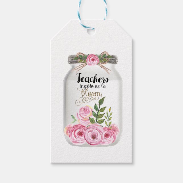 Teacher Mason Jar Flowers Gift Tags (Front)