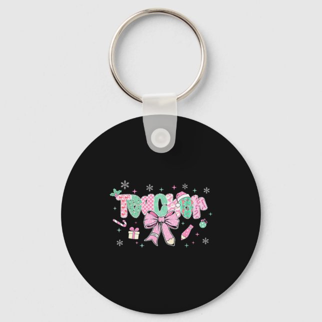 Teacher Merry Christmas Coquette Lace Bow Girl Wom Key Ring (Front)